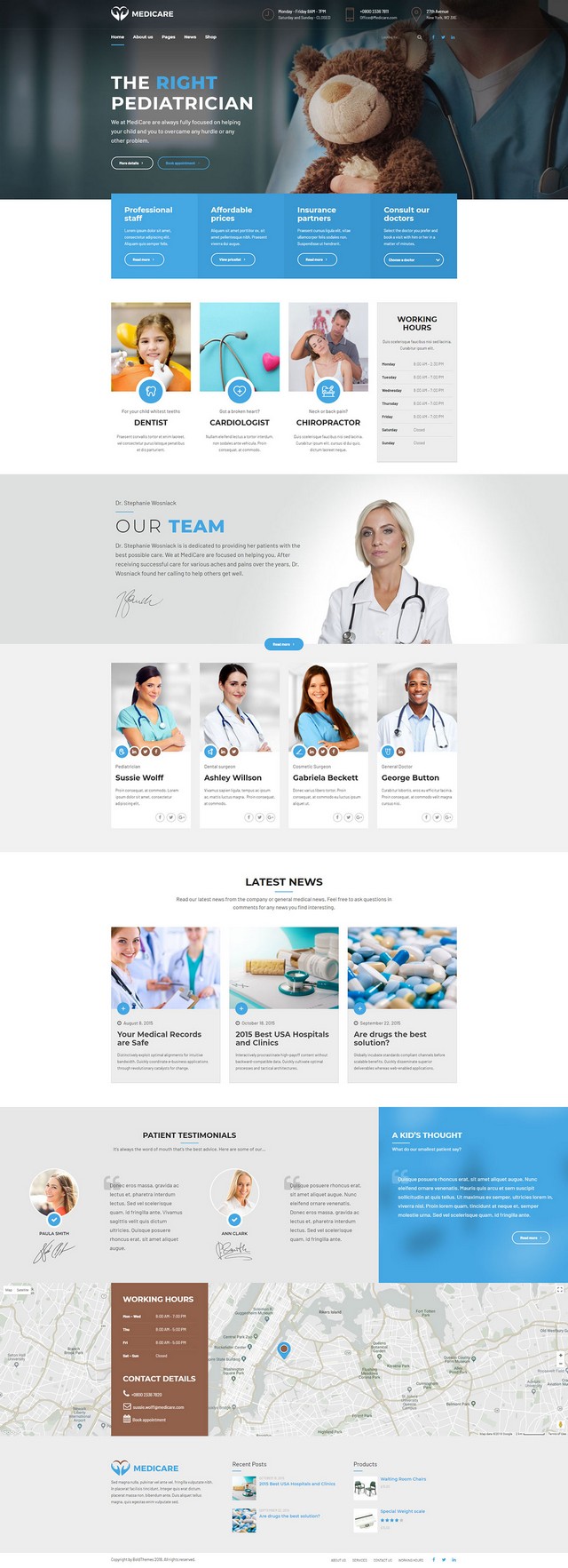 health and medical wordpress theme Medicare homepage layout for pediatric clinic